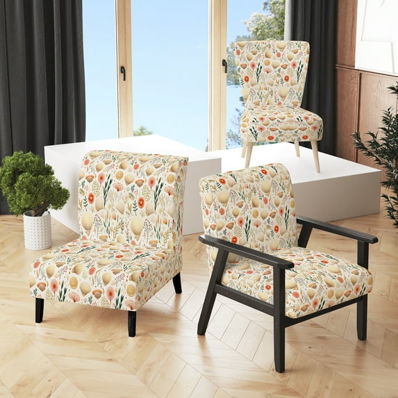 Designart "Sketching Tropical Seashells II" Beige Coastal Upholstered Accent Chair - Nautical & Coastal Arm Chair For Living Room