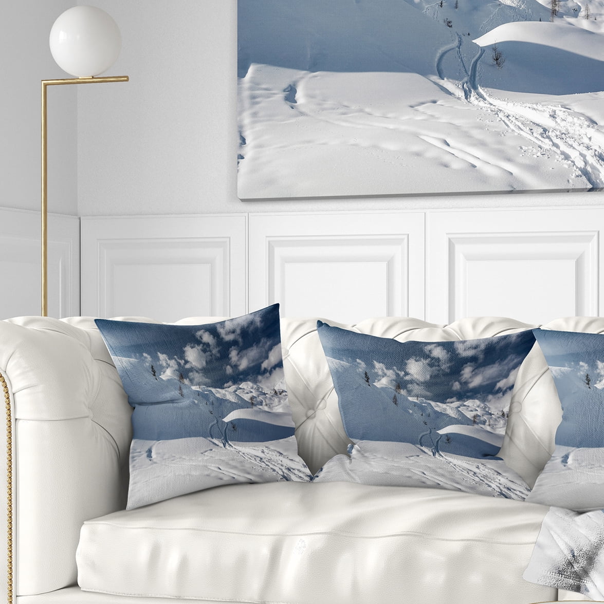 Designart Ski Tracks on a Slope - Landscape Photo Throw Pillow - 16x16