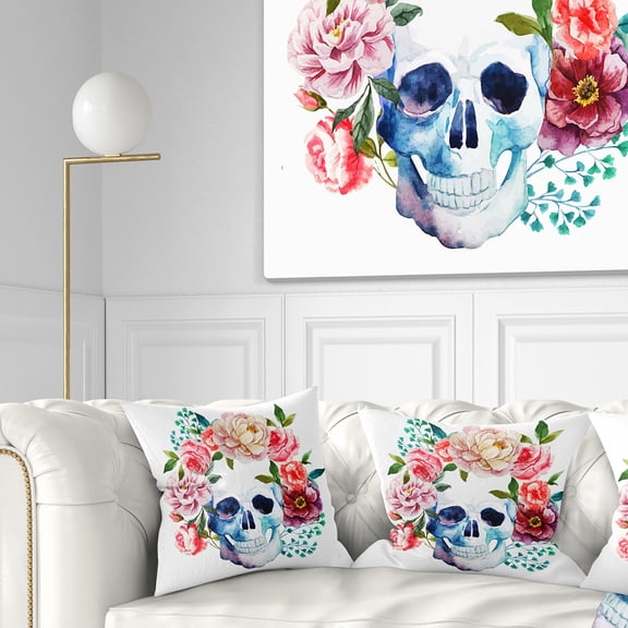Designart Skull Bouquet Vector Art - Contemporary Throw Pillow - 18x18