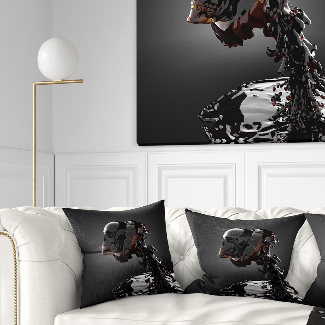 Designart Skull in Liquid - Abstract Portrait Throw Pillow - 16x16