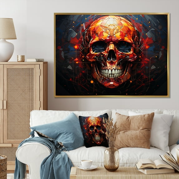 Designart "Skull magic Remains Geometric II" Modern Floater Framed Canvas Wall Art