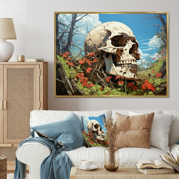 Designart "Skull magic Remains Pastoral II" Modern Floater Framed Wall Decor