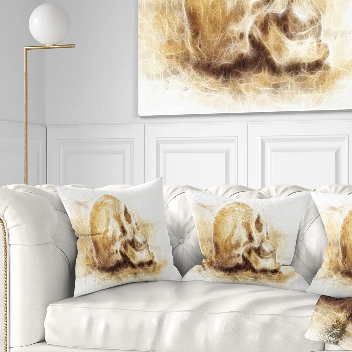 Designart Skull on Paper Fractal Effect - Contemporary Throw Pillow - 18x18