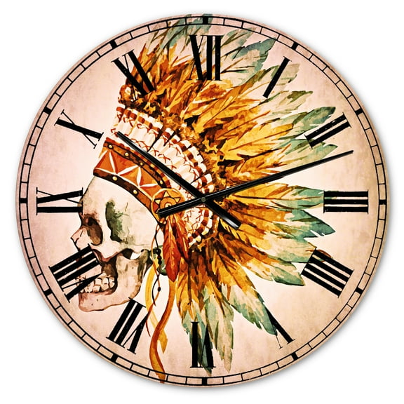 Designart 'Skull with Feathers' Bohemian wall clock