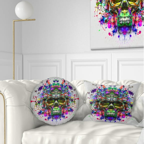 Designart Skull with Glasses and Paint Splashes - Abstract Throw Pillow - 12x20