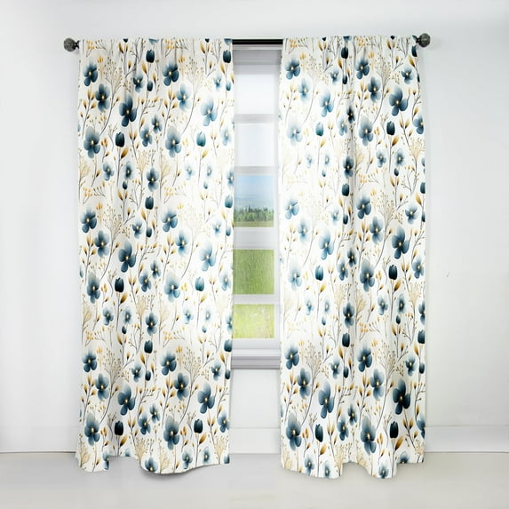 Designart "Sky Blue Petal Essence Harmony" Floral Room Darkening Curtain Single Panel