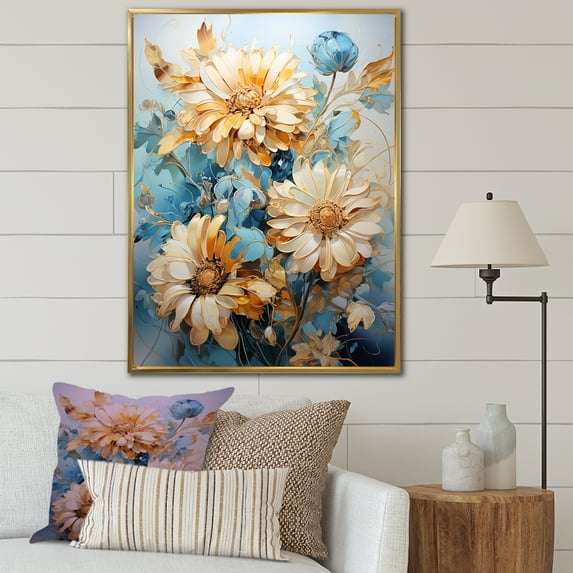 Designart "Sky-Blue Sunflower Fields II" Sunflowers Floater Framed Wall Art Prints