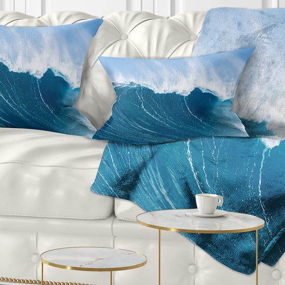 Designart Sky Hitting Ocean Waves - Seascape Throw Pillow - 12x20