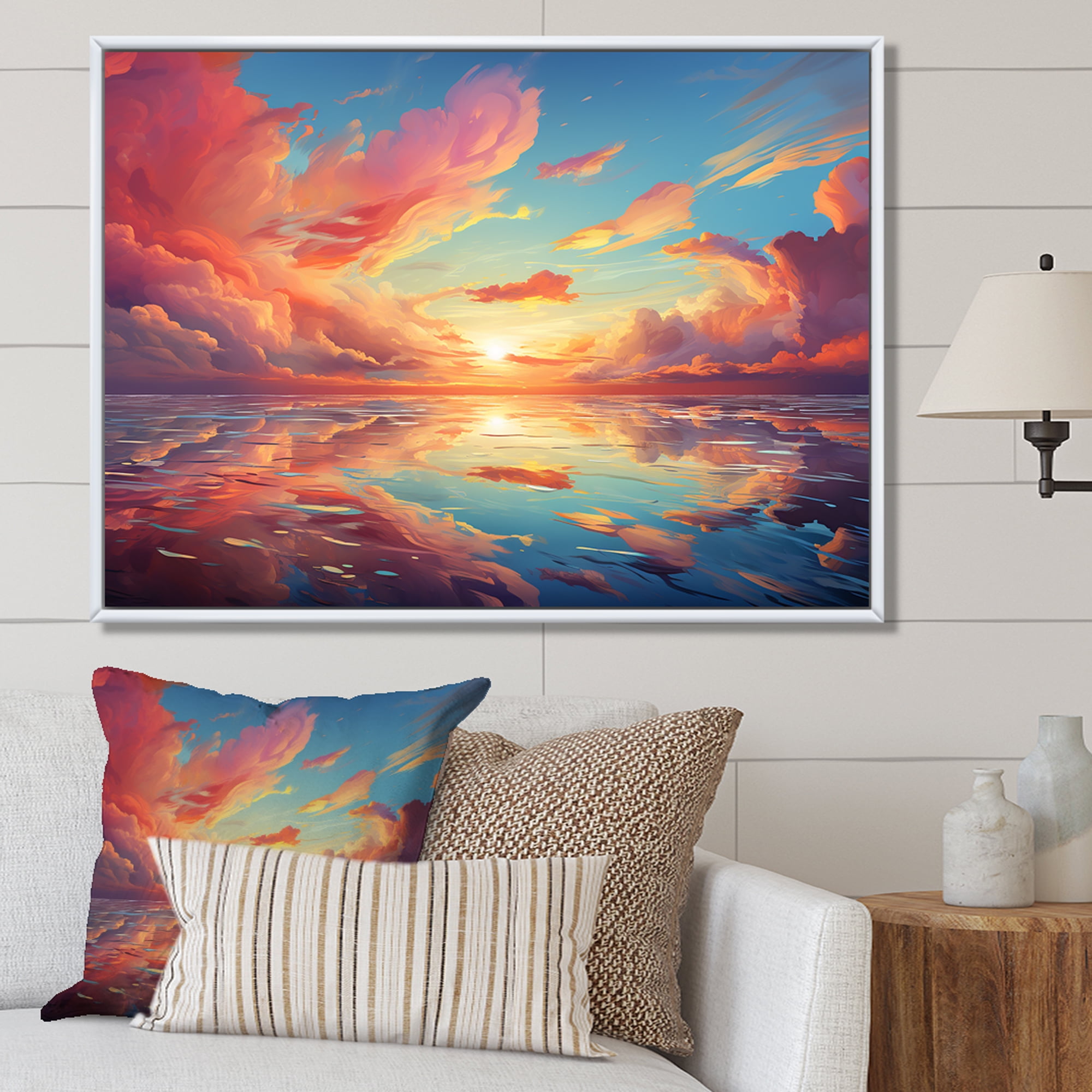 Neo Impressionism Infused Sky Reverie Canvas Art in Maple Frame