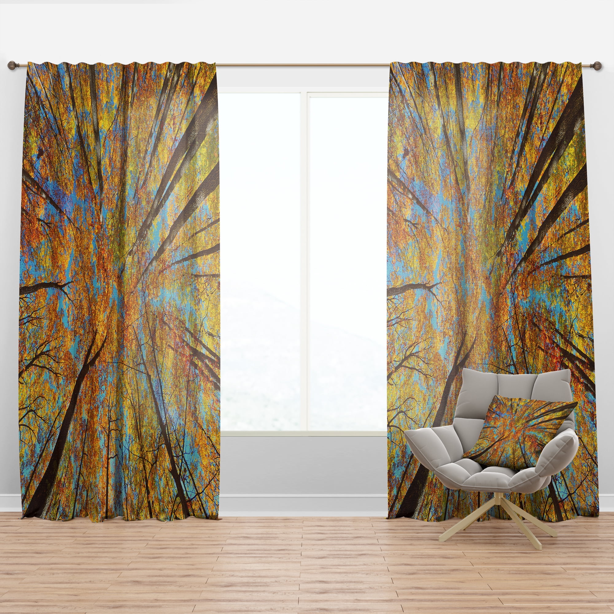 Designart 'Sky View Through Autumn Forest' Forest Curtain Panel