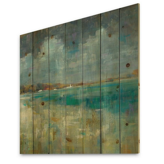 Designart 'Sky and Sea' Nautical & Coastal Print on Natural Pine Wood