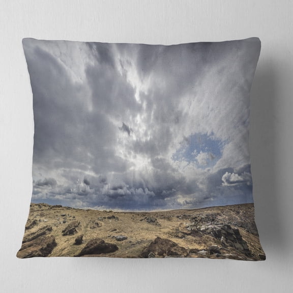 Designart Sky and Stones under Dark Clouds - Landscape Printed Throw Pillow - 16x16
