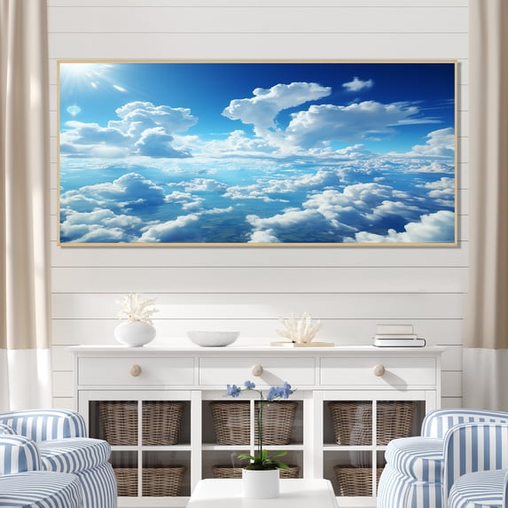 Designart "Sky's Serenity Calm Embrace I" Oversized Landscapes Framed Wall Art - Traditional White Sky Living Room Framed Canvas Art
