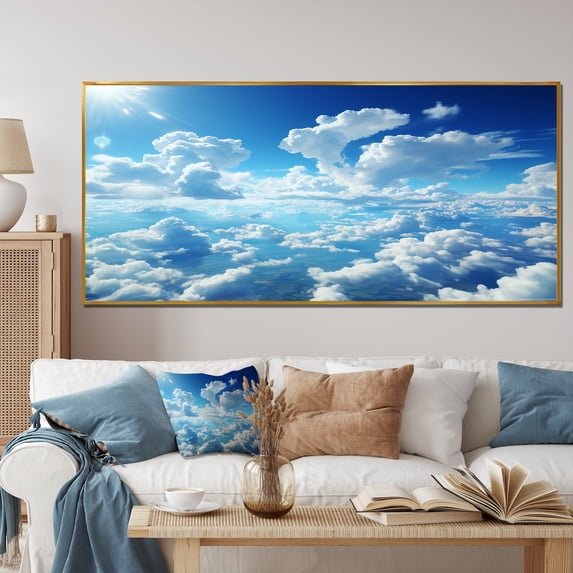 Designart "Sky's Serenity Calm Embrace I" Oversized Landscapes Framed Wall Art - Traditional White Sky Living Room Framed Canvas Art