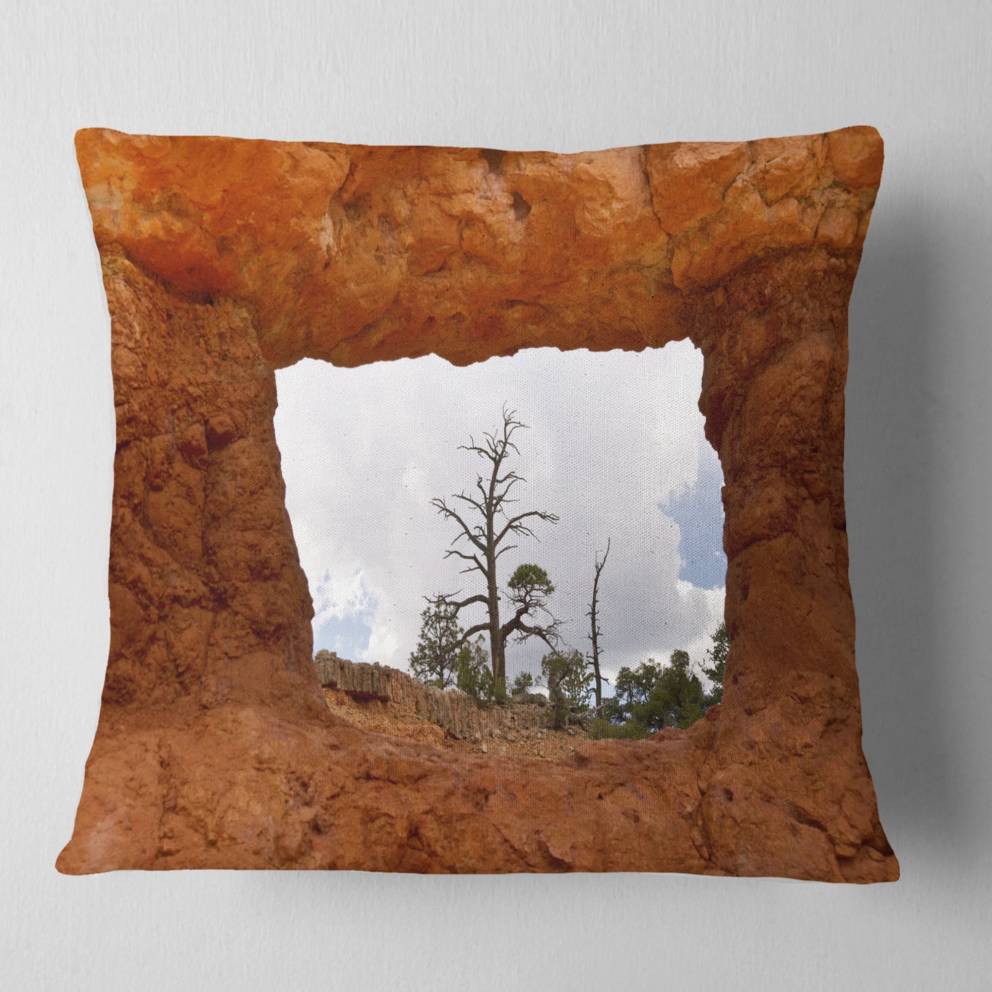 Designart Sky through Red Canyon Window - Contemporary Landscape Printed Throw Pillow - 16x16