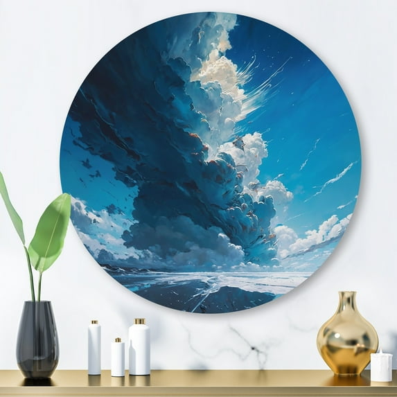 Designart "Sky with Captivating Clouds" Abstract Metal Round Art Living Room