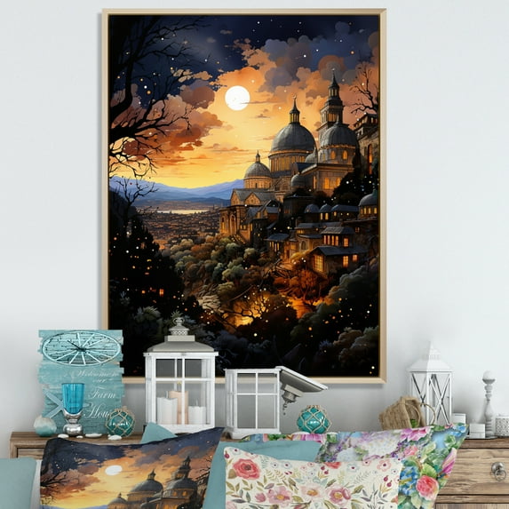 Designart "Skyline Christianity Jerusalem art painting I" Religion & Spirituality Floater Framed Canvas Print