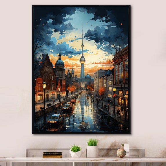 Designart "Skyline In Germany Berlin wall decor I" Germany Floater Framed Wall Decor
