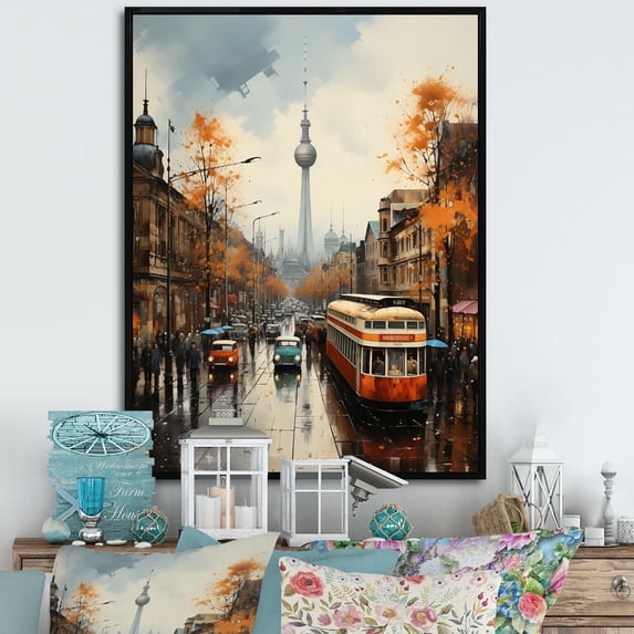 Designart "Skyline In Germany Berlin wall decor II" Germany Floater Framed Canvas Wall Art