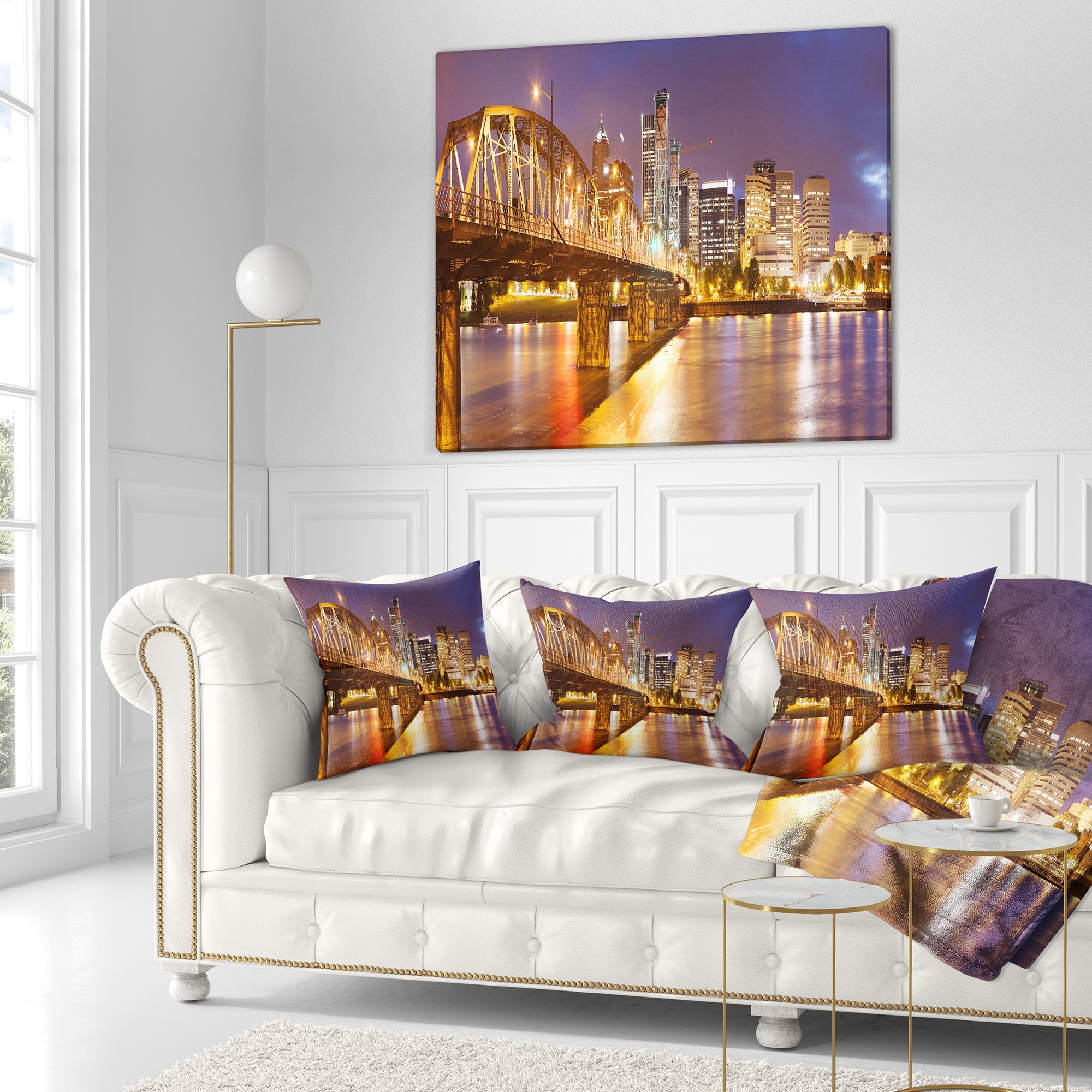 Designart Skyline of Portland Panorama - Cityscape Throw Pillow - 18x18