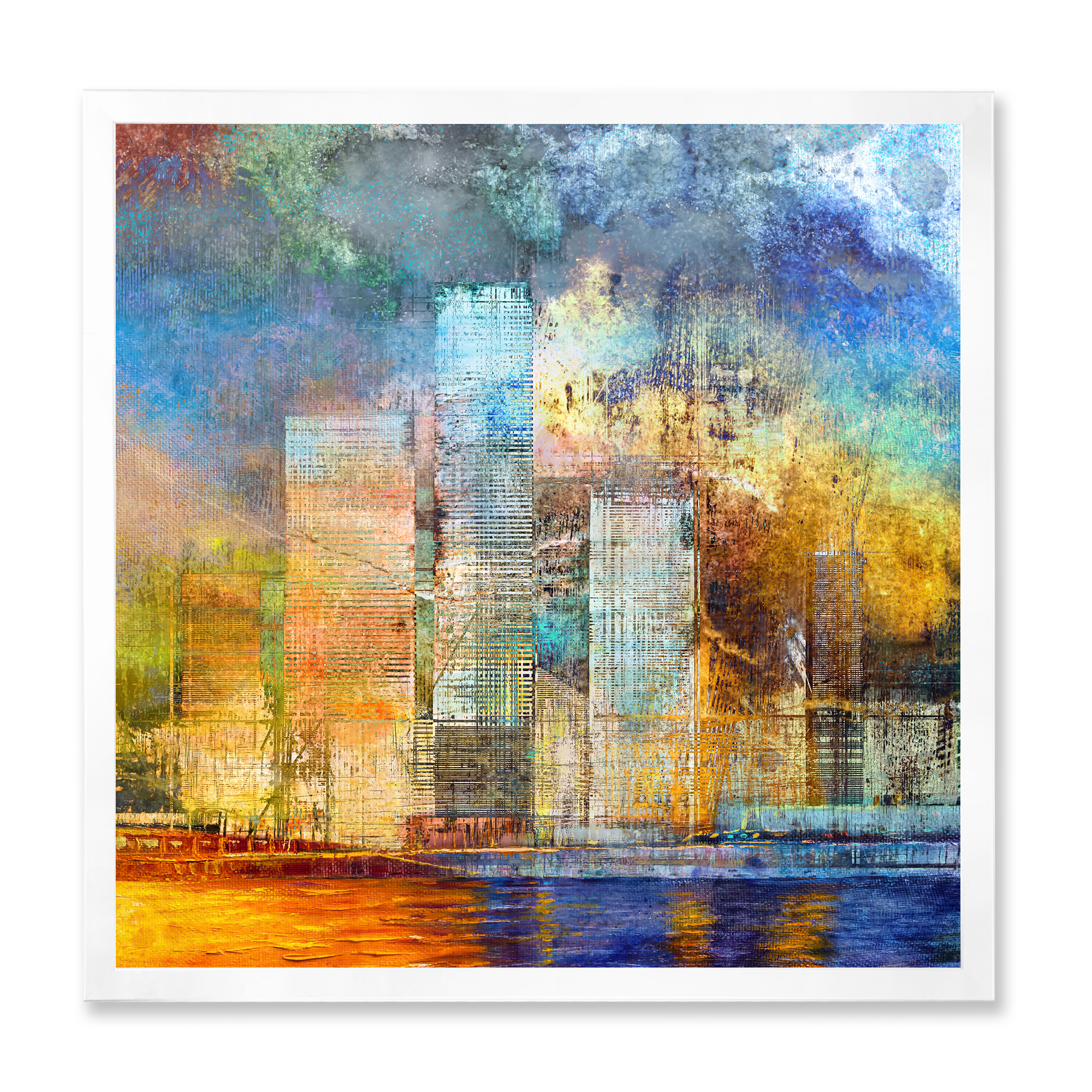Designart 'Skypscrapers In Futuristic City' Modern Framed Art Print