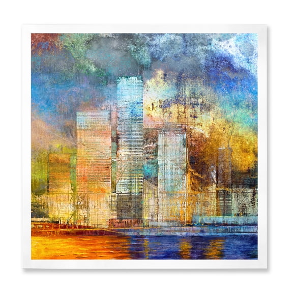 Designart 'Skypscrapers In Futuristic City' Modern Framed Art Print