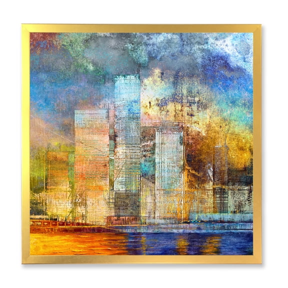 Designart 'Skypscrapers In Futuristic City' Modern Framed Art Print