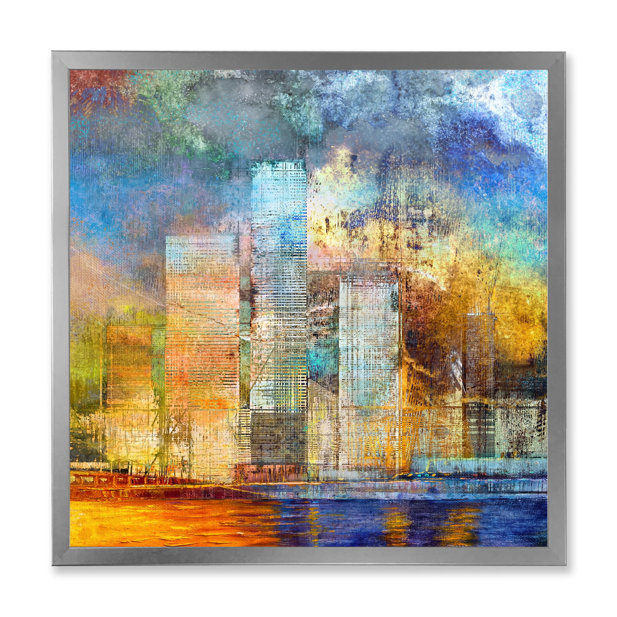 Designart 'Skypscrapers In Futuristic City' Modern Framed Art Print