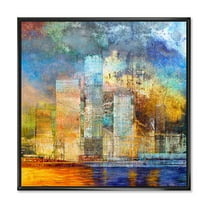 Designart 'Skypscrapers In Futuristic City' Modern Framed Canvas Wall Art Print