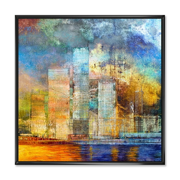 Designart 'Skypscrapers In Futuristic City' Modern Framed Canvas Wall Art Print
