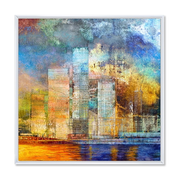 Designart 'Skypscrapers In Futuristic City' Modern Framed Canvas Wall Art Print