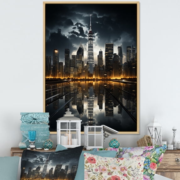 Designart "Skyscrapers Metropolis II" Cityscapes Floater Framed Wall Art Living Room