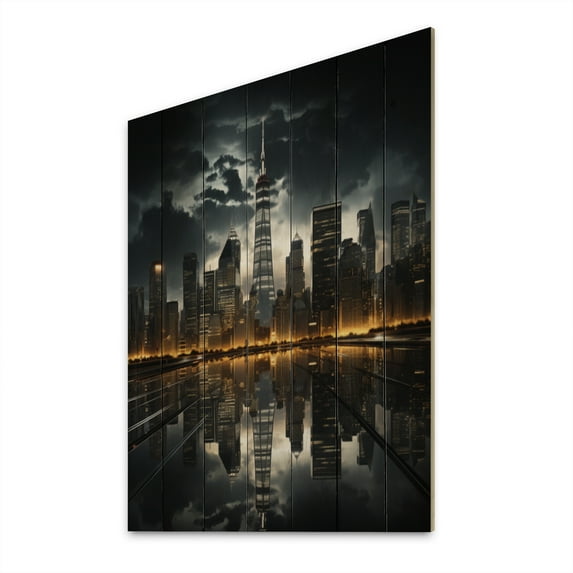 Designart "Skyscrapers Metropolis II" Cityscapes Print on Natural Pine Wood