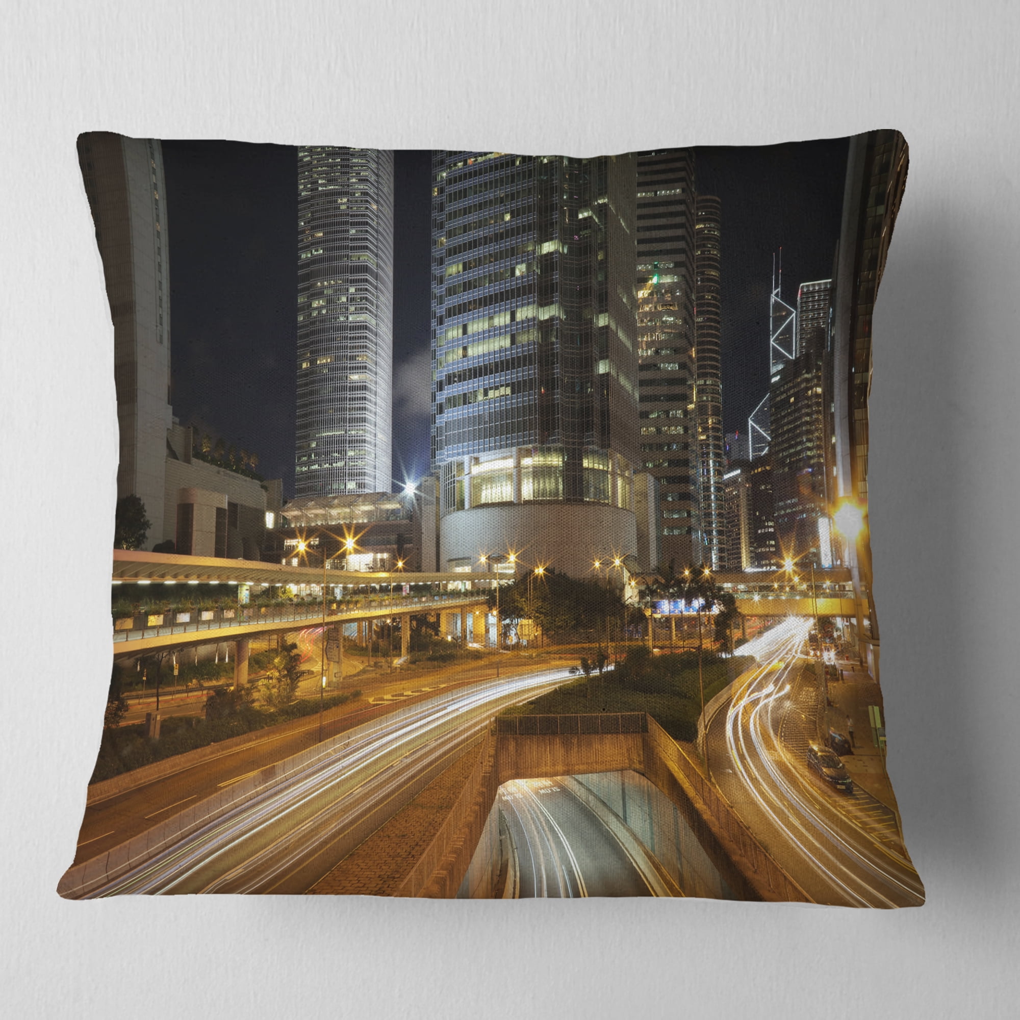 Designart Skyscrapers and Busy Traffic - Cityscape Throw Pillow - 16x16