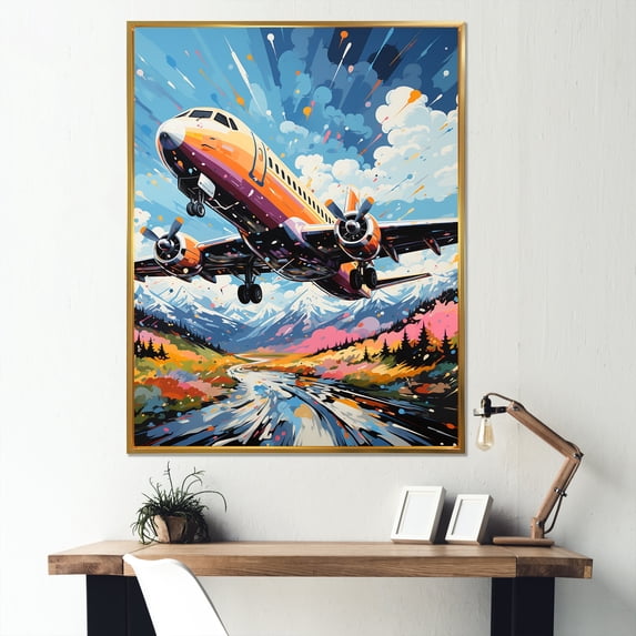 Designart "Skyward-Bound Plane In Pop Art I" Plane Floater Framed Canvas Wall Art