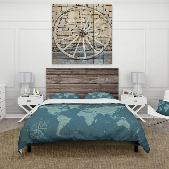 Designart 'Slate World Map II' Traditional Duvet Cover Set