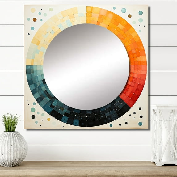 Designart "Sleek Serenity Mid Century wall art" Mid-century Coral Large Square Mirror - Square Bedroom Mirror Printed Wall Decor - Mid-Century Square Printed Wall Mirror Art