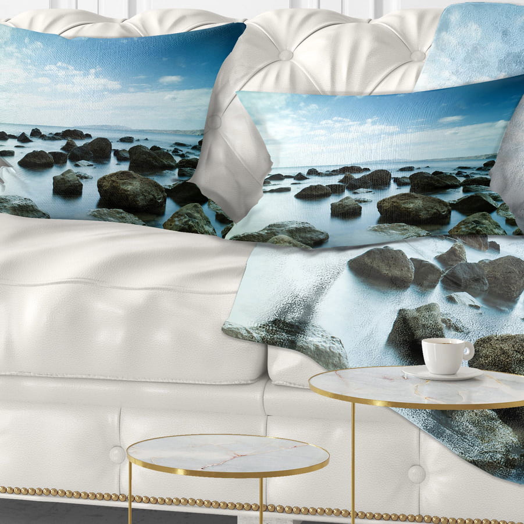 Designart Sleeping Sea Under Blue Sky - Landscape Photo Throw Pillow - 12x20