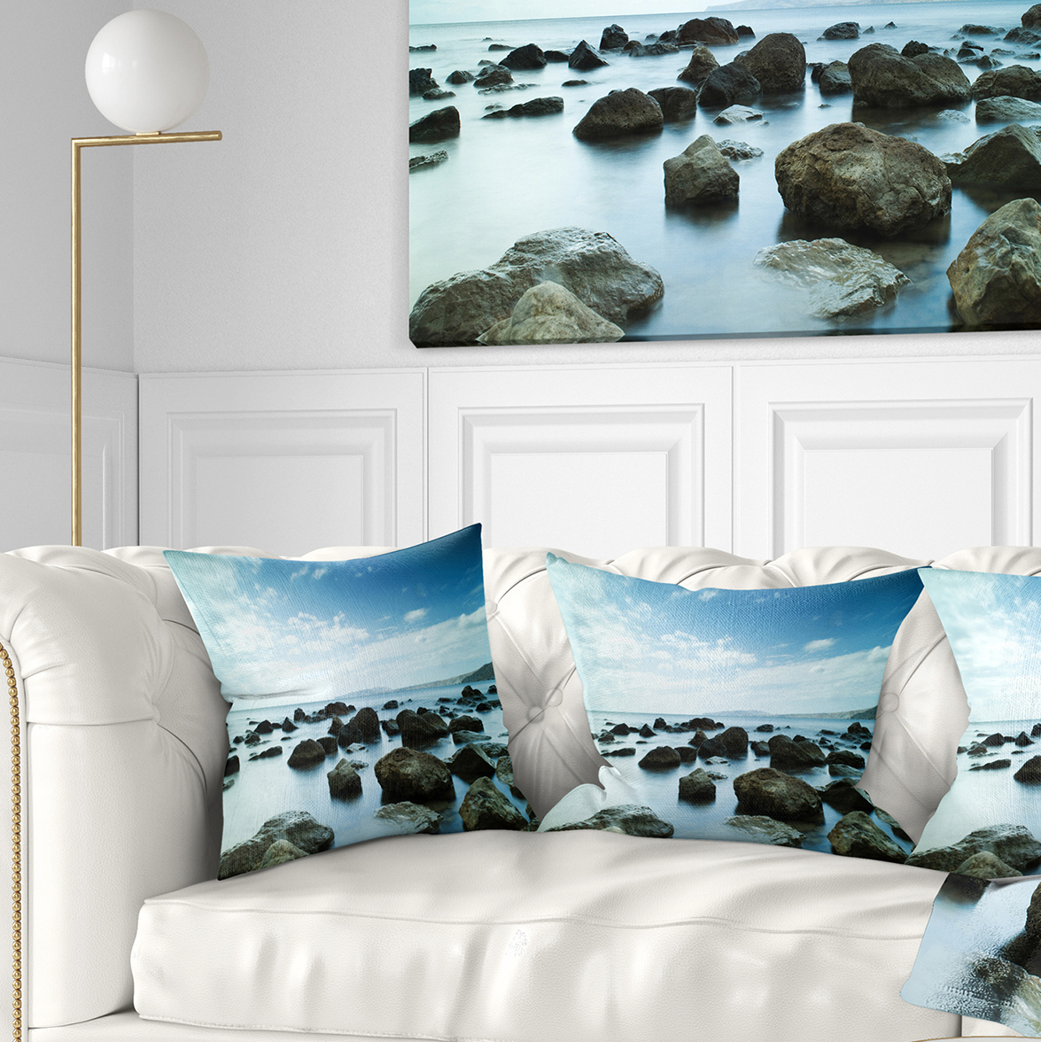 Designart Sleeping Sea Under Blue Sky - Landscape Photo Throw Pillow - 18x18