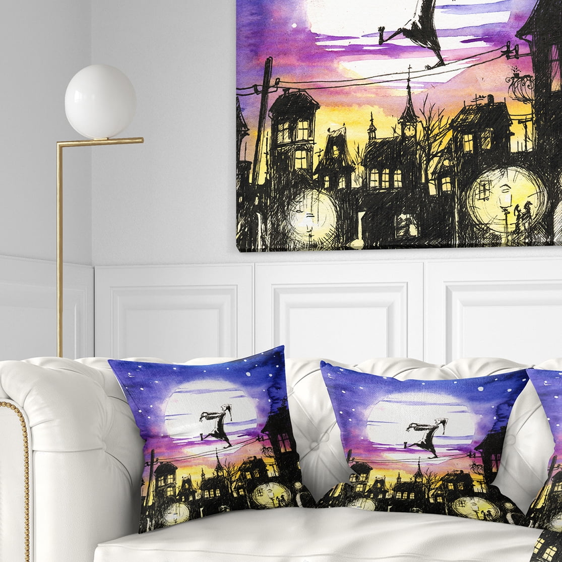 Designart Sleepwalker in Moonlight - Abstract Throw Pillow - 16x16