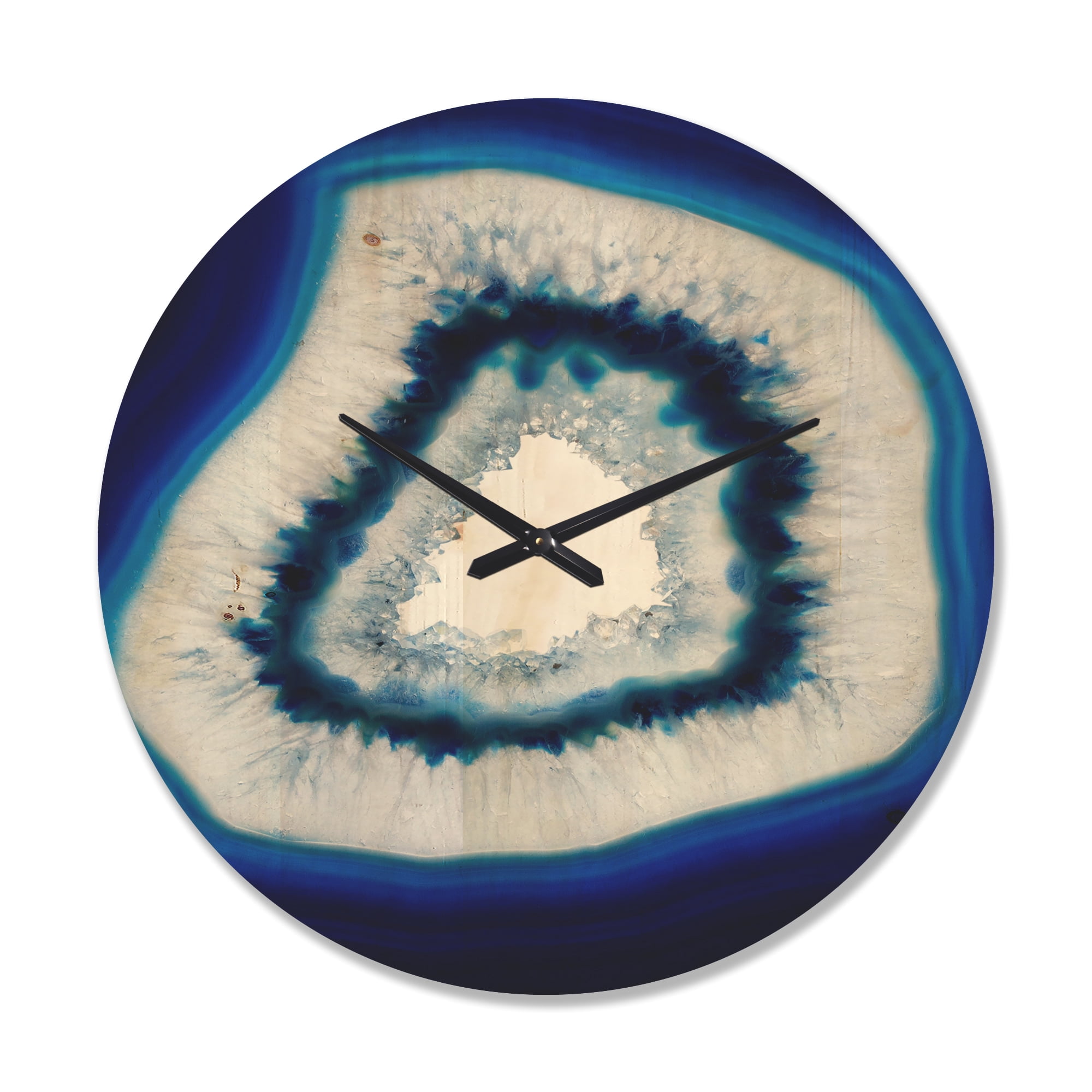 Designart 'Slice of Blue Ggate Crystal Stone' Modern Wood Wall Clock