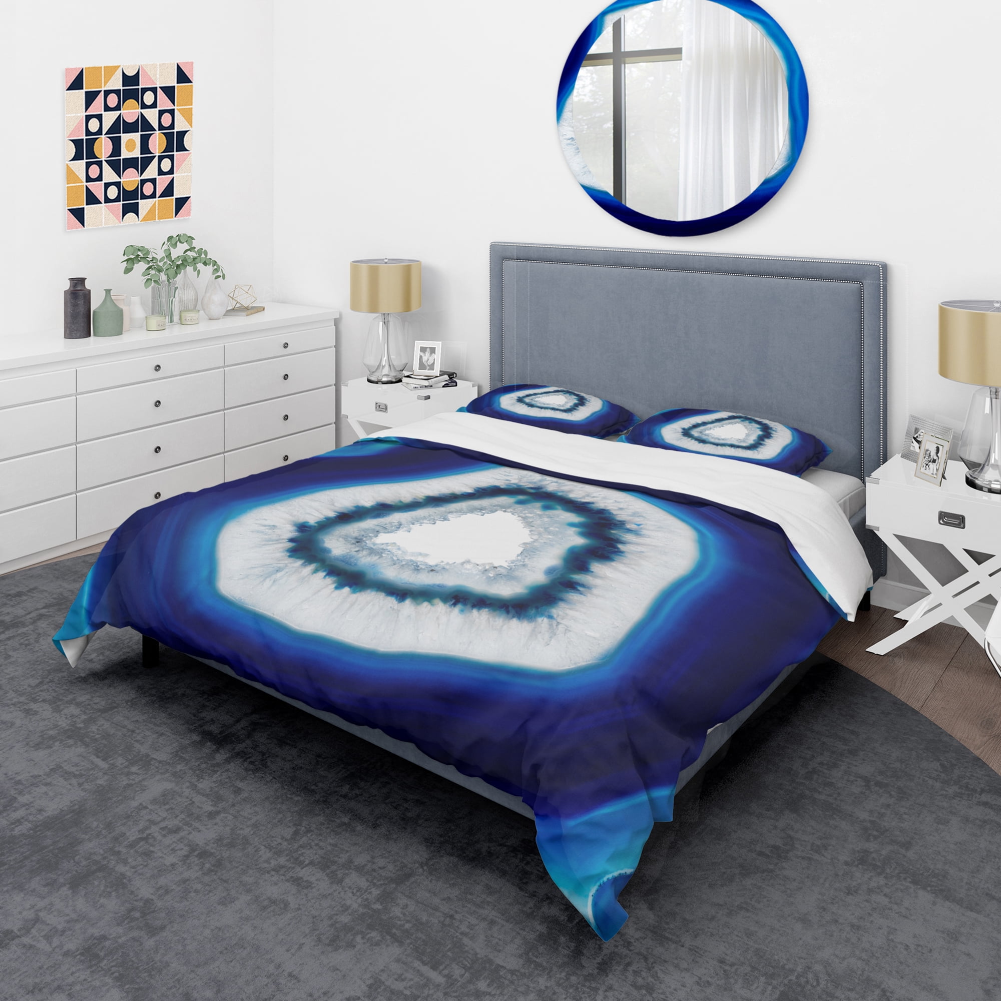 Designart 'Slice of blue agate crystal' Stone Duvet Cover Set
