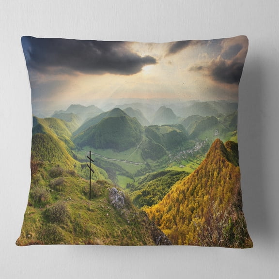 Designart Slovakia Spring Forest Mountain - Landscape Printed Throw Pillow - 16x16