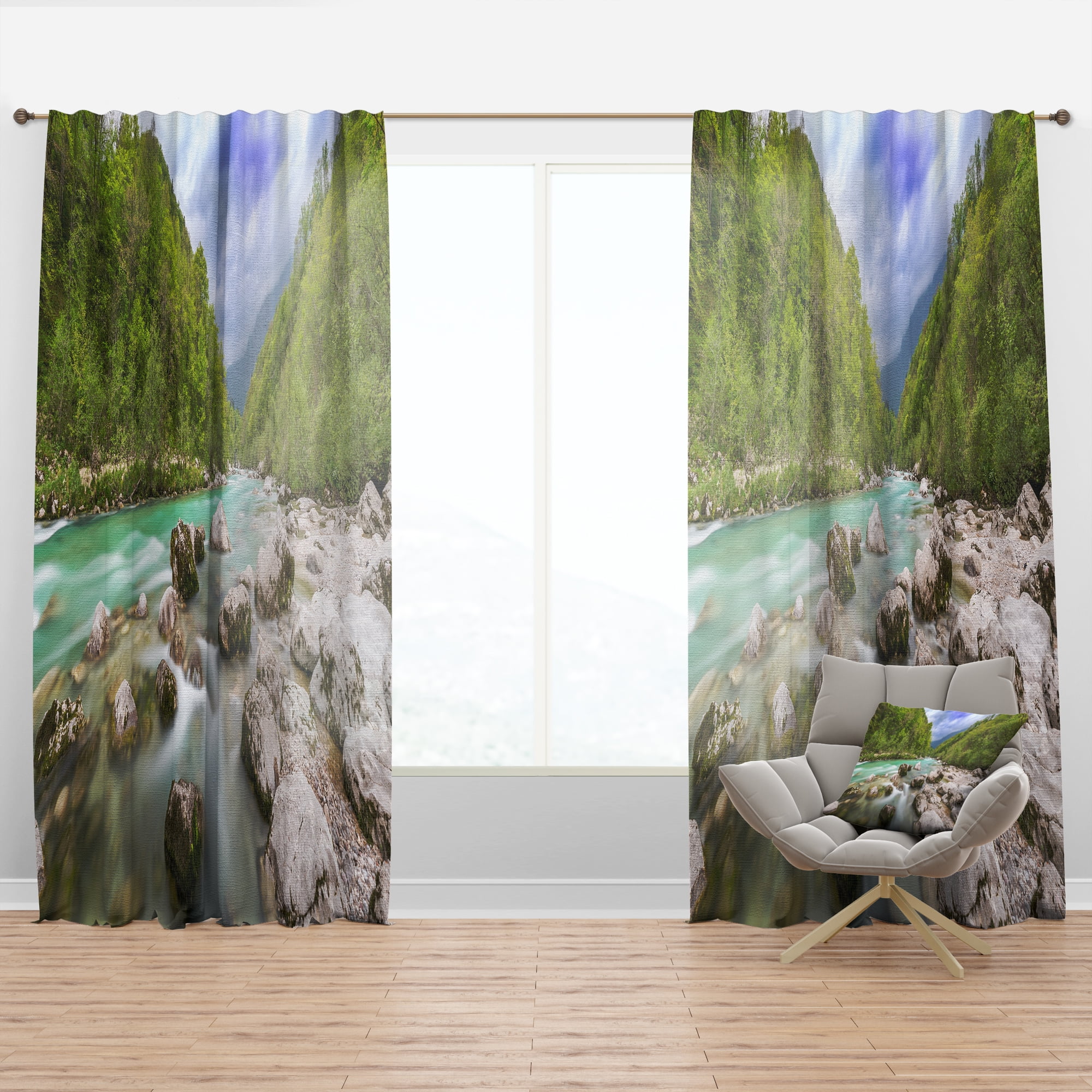 Designart 'Slovenia Waterfall Panorama' Landscape Curtain Panel