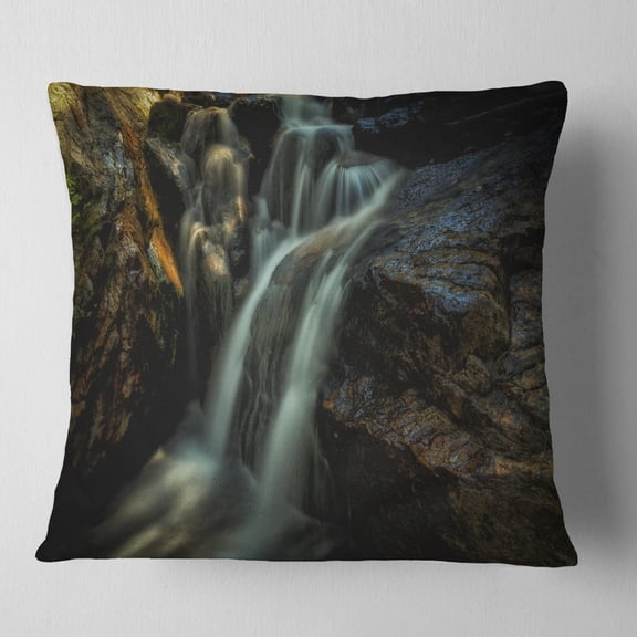 Designart Slow Motion Waterfall in Summer - Landscape Printed Throw Pillow - 16x16