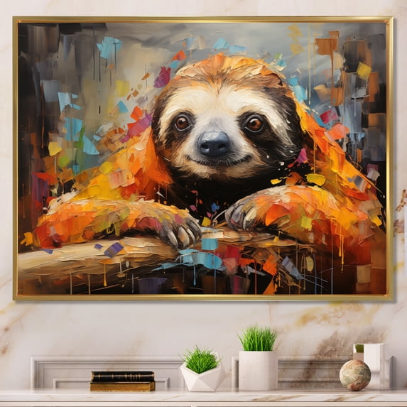 Designart "Slumbering Sloth composition" Animals Floater Framed Wall Art Print
