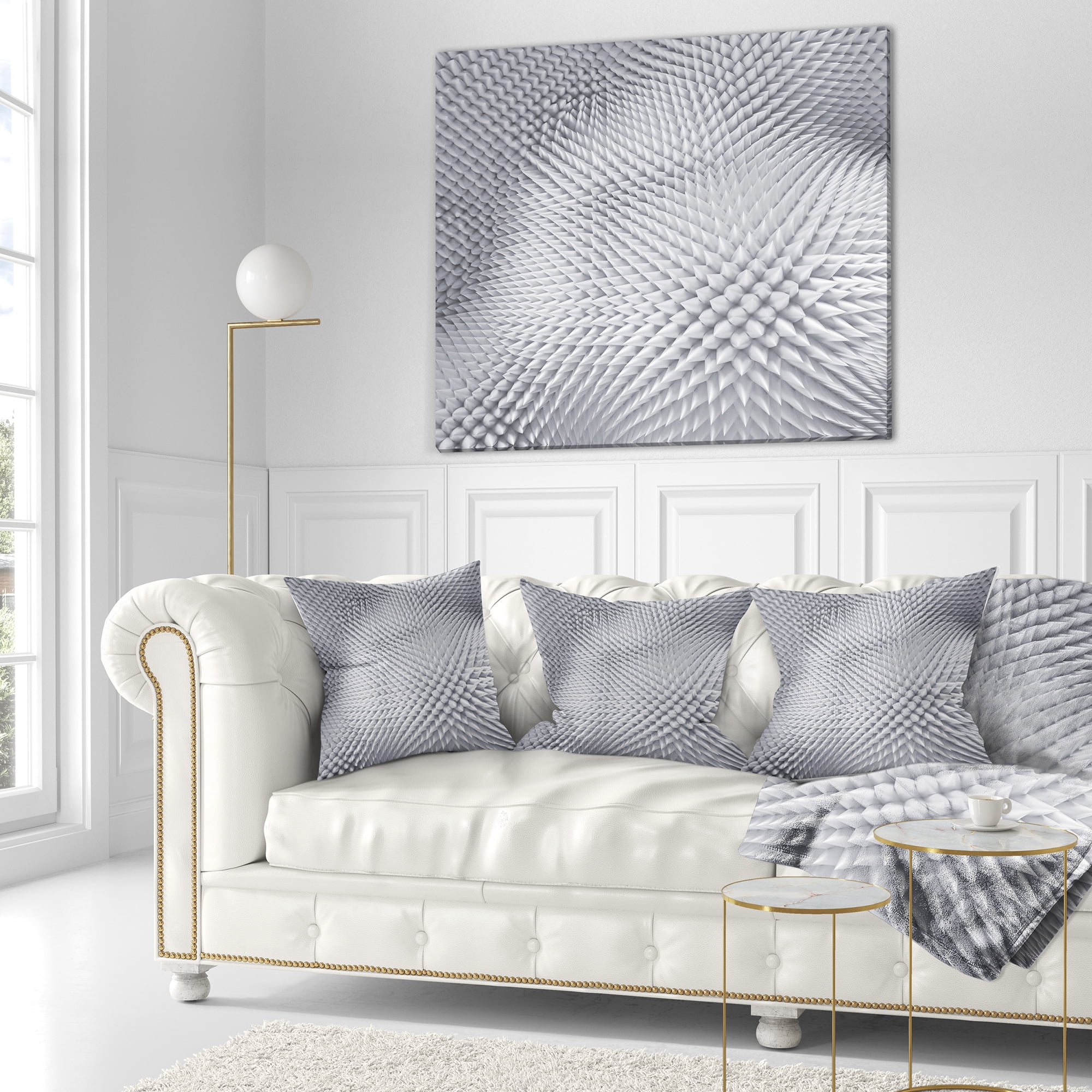 Designart Small 3D White Prickly Design - Abstract Throw Pillow - 18x18