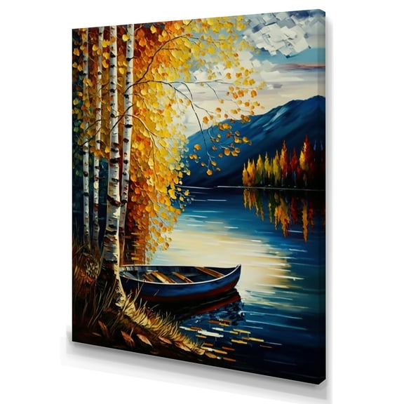 Designart Small Boat On Lake In Fall II Canvas Wall Art