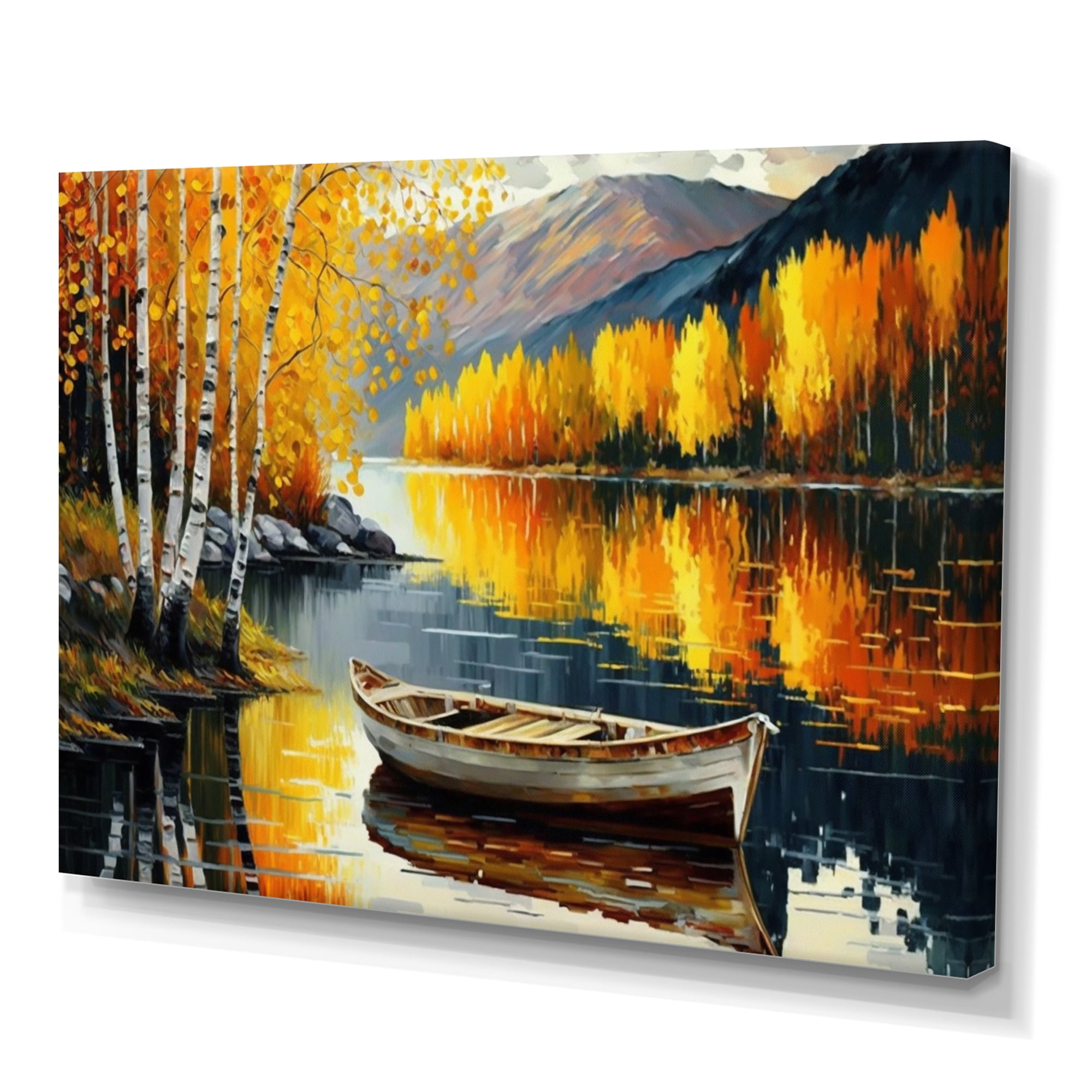 Designart Small Boat On Lake In Fall III Canvas Wall Art