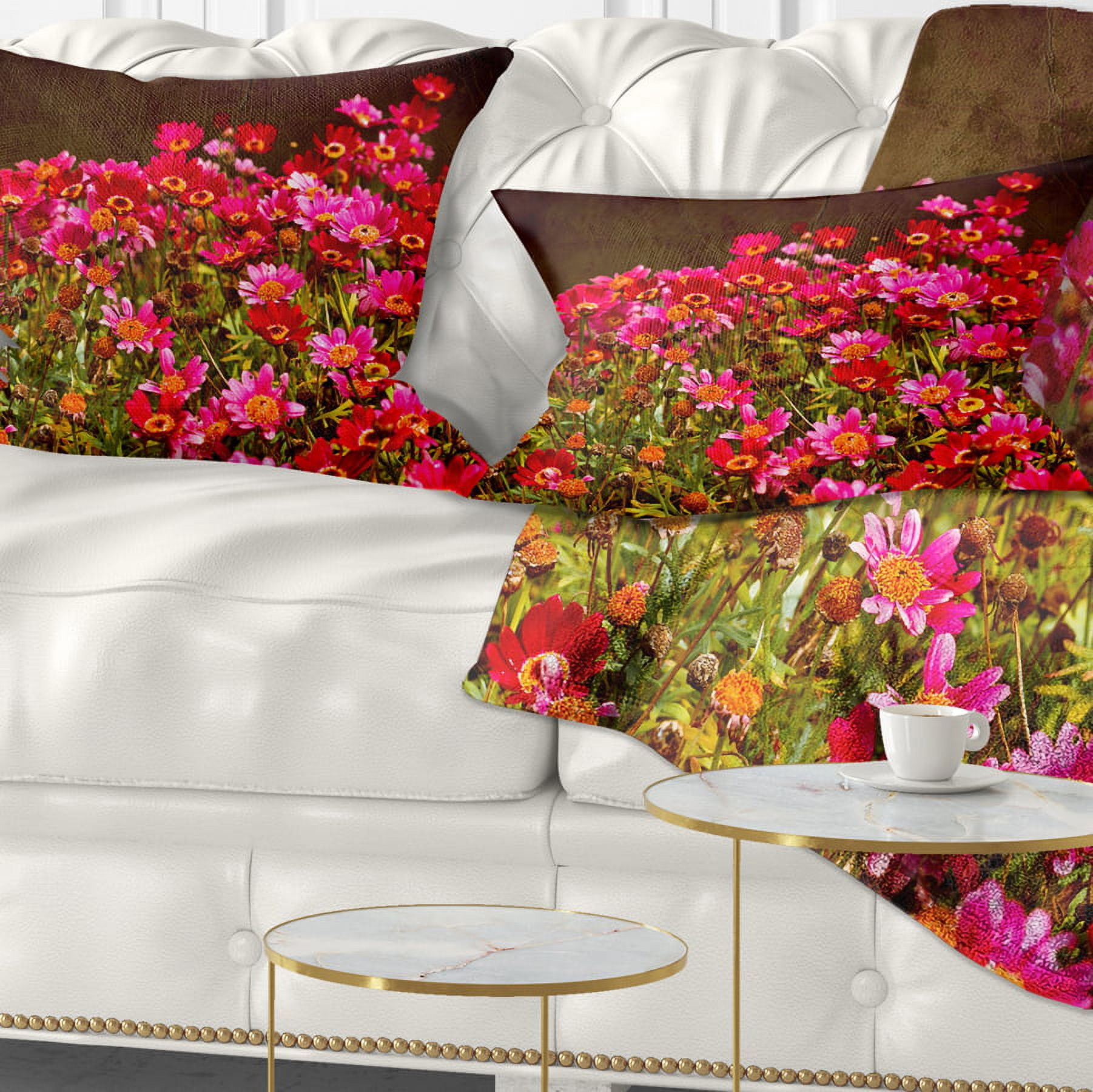 Designart Small Red Flowers in Spring Photo - Floral Throw Pillow - 12x20